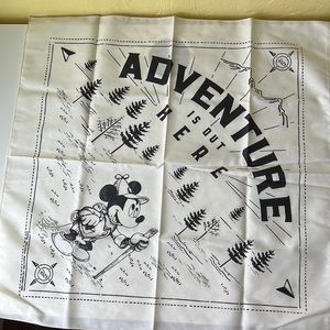 D23 GOLD MEMBER BEIGE ADVENTURE IS OUT HERE MICKEY MOUSE BANDANA SCARF 21" X 21"